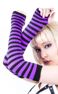 Music Legs Purple And Black Opaque Striped Arm Warmers Accessories
