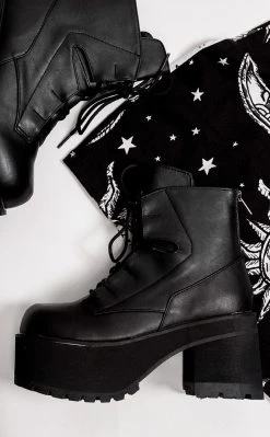 Demonia RANGER-102 Black Vegan Leather Platform Ankle Boots