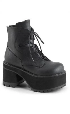 Demonia RANGER-102 Black Vegan Leather Platform Ankle Boots