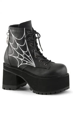 Demonia RANGER-105 Black Vegan Leather Platform Ankle Boots (Last Pair: Size 10) Sale