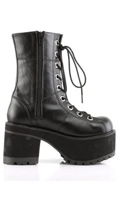 Demonia Shoes RANGER-301 Black Vegan Leather Platform Ankle Boots