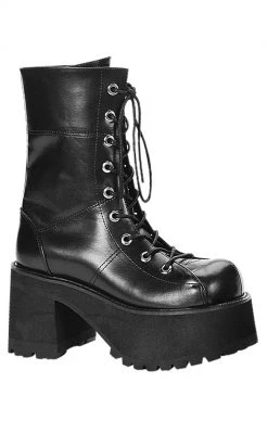 Demonia Shoes RANGER-301 Black Vegan Leather Platform Ankle Boots