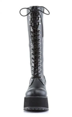 Demonia Shoes RANGER-302 Black Vegan Leather Platform Knee High Boots