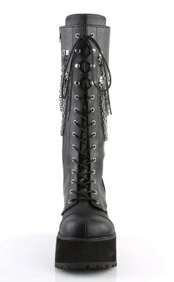 Demonia Shoes RANGER-303 Black Vegan Leather Platform Knee High Boots