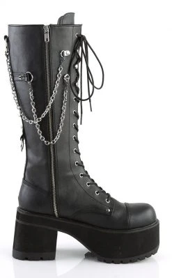 Demonia Shoes RANGER-303 Black Vegan Leather Platform Knee High Boots