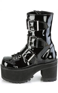 Demonia Shoes RANGER-308 Black Patent Platform Ankle Boots