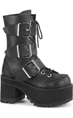 Demonia RANGER-308 Black Vegan Leather Platform Ankle Boots Shoes