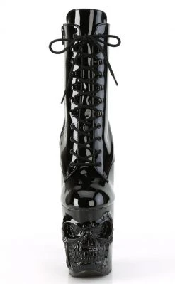 Pleaser RAPTURE-1020 Black Patent Skull Boots Pole Shoes