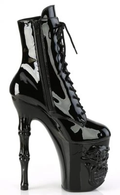Pleaser RAPTURE-1020 Black Patent Skull Boots Pole Shoes
