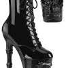 Pleaser RAPTURE-1020 Black Patent Skull Boots Pole Shoes
