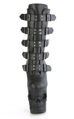Pleaser Pole Shoes RAPTURE-1052BK Black Matte Mid-Calf Skull Boots