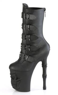 Pleaser Pole Shoes RAPTURE-1052BK Black Matte Mid-Calf Skull Boots