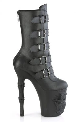 Pleaser Pole Shoes RAPTURE-1052BK Black Matte Mid-Calf Skull Boots