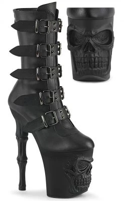 Pleaser Pole Shoes RAPTURE-1052BK Black Matte Mid-Calf Skull Boots