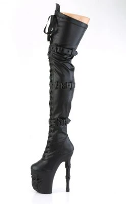 Pleaser RAPTURE-3028 Black Matte Thigh-High Skull Boots Pole Shoes