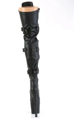 Pleaser RAPTURE-3028 Black Matte Thigh-High Skull Boots Pole Shoes