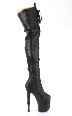 Pleaser RAPTURE-3028 Black Matte Thigh-High Skull Boots Pole Shoes