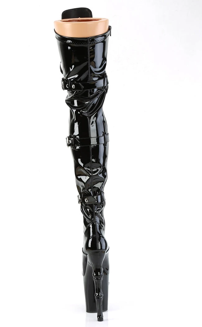 Pleaser Pole Shoes RAPTURE-3028 Black Patent Thigh-High Skull Boots 6 Pleaser Pole Shoes RAPTURE-3028 Black Patent Thigh-High Skull Boots