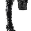 Pleaser RAPTURE-3028 Black Patent Thigh High Skull Boots Pole Shoes