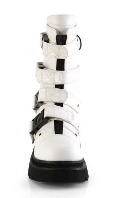Demonia RENEGADE-55 White Vegan Leather Combat Ankle Boots Shoes