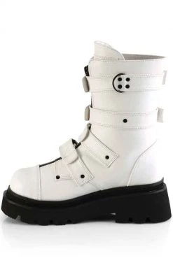 Demonia RENEGADE-55 White Vegan Leather Combat Ankle Boots Shoes