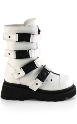 Demonia RENEGADE-55 White Vegan Leather Combat Ankle Boots Shoes