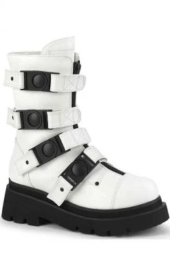 Demonia RENEGADE-55 White Vegan Leather Combat Ankle Boots Shoes