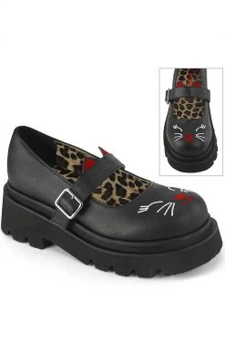 Demonia Shoes RENEGADE-56 Black Matte Kitty Mary Janes