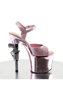 Pleaser REVOLVER-709G Baby Pink Chrome Heels