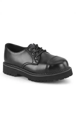Demonia RIOT-03 Black Leather Steel Toe Oxford Shoes