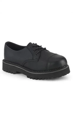 Demonia RIOT-03 Black Vegan Leather Steel Toe Oxford Shoes
