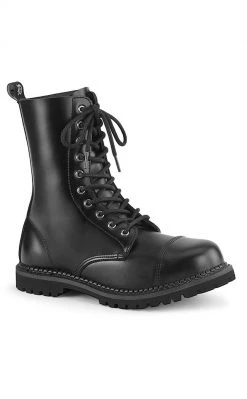 Demonia RIOT-10 Black Leather Combat Ankle Boots