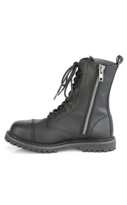 Demonia RIOT-10 Black Vegan Leather Combat Ankle Boots Shoes