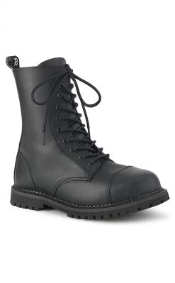 Demonia RIOT-10 Black Vegan Leather Combat Ankle Boots Shoes