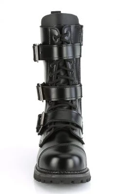 Demonia Shoes RIOT-12BK Black Leather Combat Ankle Boots