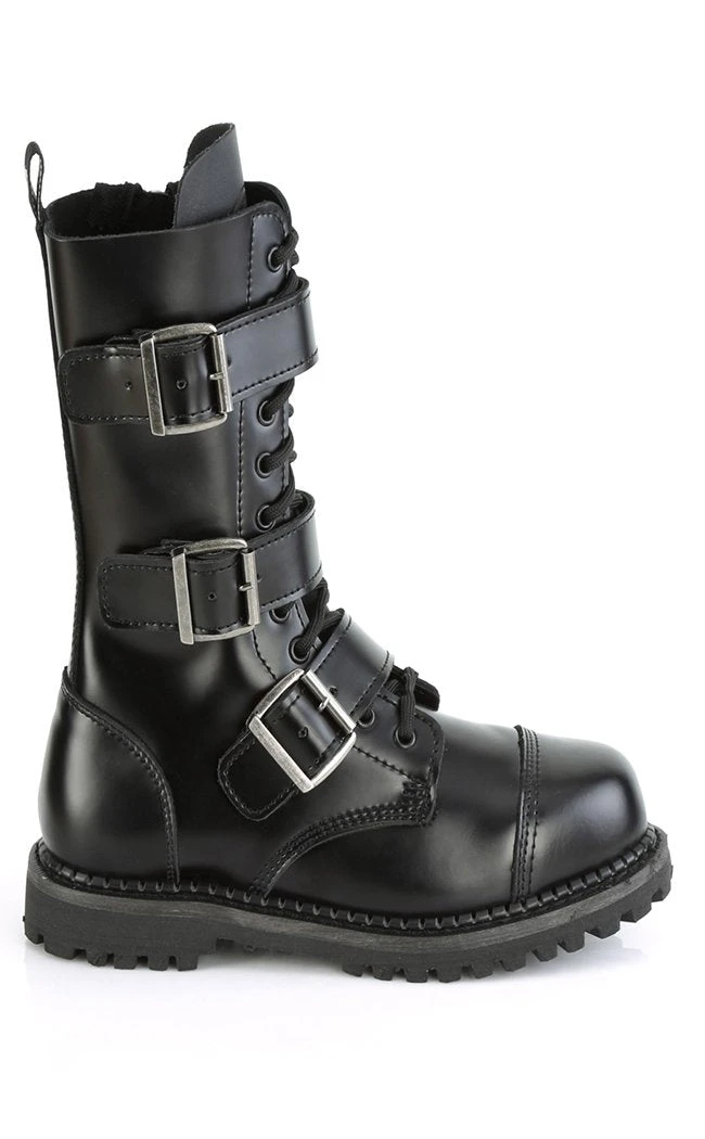 Demonia Shoes RIOT-12BK Black Leather Combat Ankle Boots 7 Demonia Shoes RIOT-12BK Black Leather Combat Ankle Boots