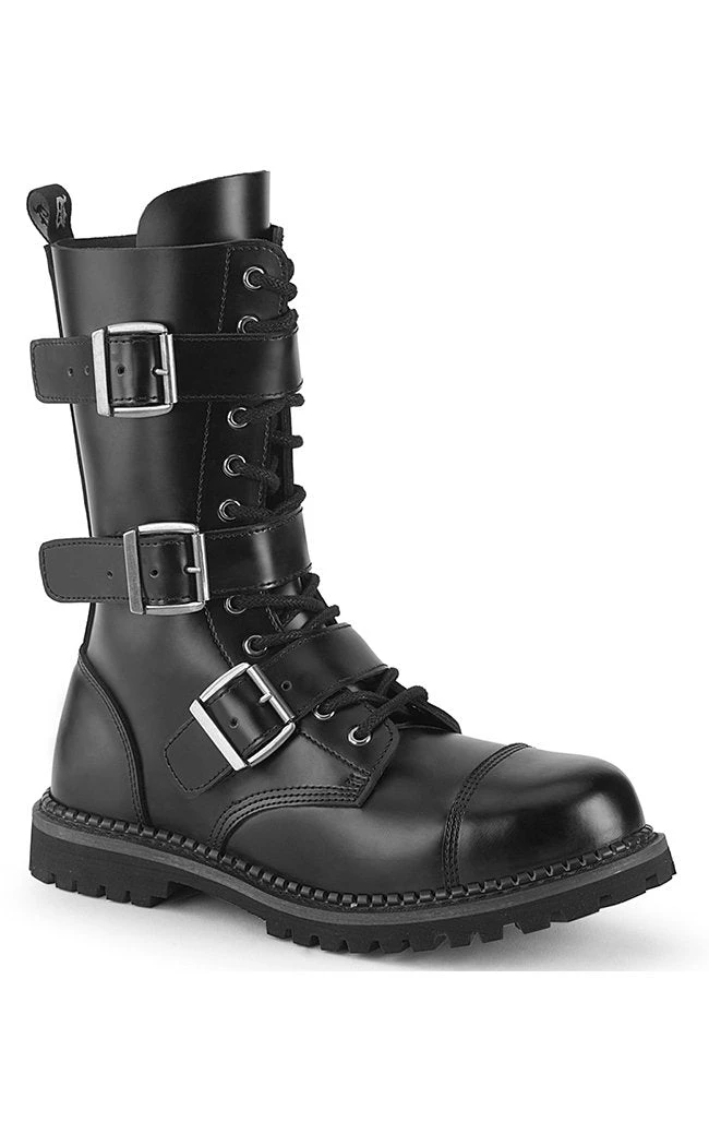 Demonia Shoes RIOT-12BK Black Leather Combat Ankle Boots 3 Demonia Shoes RIOT-12BK Black Leather Combat Ankle Boots