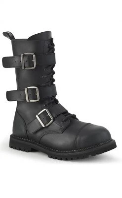 Demonia RIOT-12BK Black Vegan Leather Combat Ankle Boots Shoes