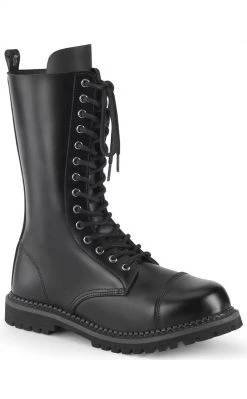 Demonia RIOT-14 Black Leather Combat Boots