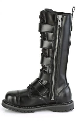 Demonia RIOT-18BK Black Leather Knee High Combat Boots 11 Demonia RIOT-18BK Black Leather Knee High Combat Boots