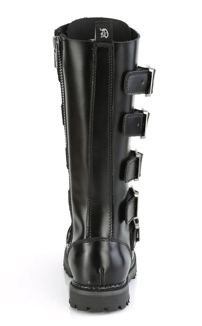 Demonia RIOT-18BK Black Leather Knee High Combat Boots 7 Demonia RIOT-18BK Black Leather Knee High Combat Boots
