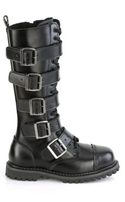 Demonia RIOT-18BK Black Leather Knee High Combat Boots 13 Demonia RIOT-18BK Black Leather Knee High Combat Boots