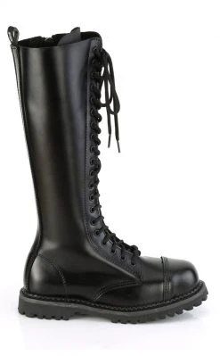 Demonia RIOT-20 Black Leather Knee High Combat Boots (AU Stock)
