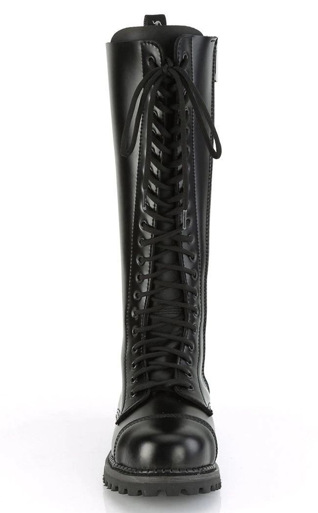 Demonia RIOT-20 Black Leather Knee High Combat Boots Shoes 4 Demonia RIOT-20 Black Leather Knee High Combat Boots Shoes