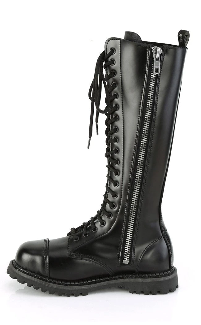 Demonia RIOT-20 Black Leather Knee High Combat Boots Shoes 5 Demonia RIOT-20 Black Leather Knee High Combat Boots Shoes