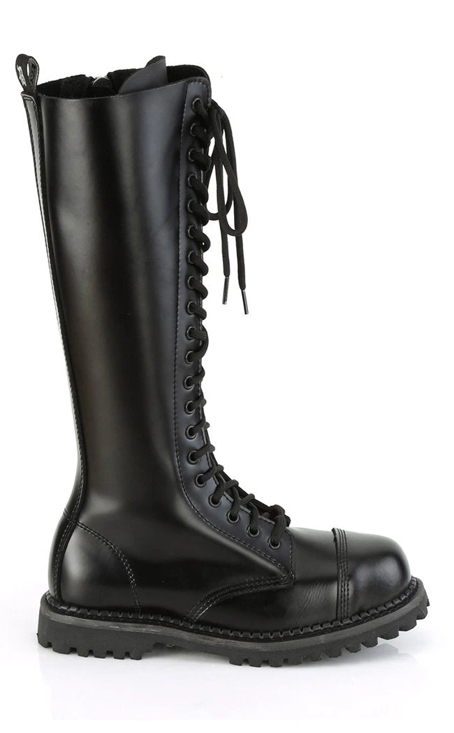 Demonia RIOT-20 Black Leather Knee High Combat Boots Shoes 7 Demonia RIOT-20 Black Leather Knee High Combat Boots Shoes