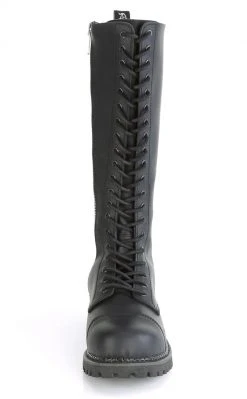 Demonia RIOT-20 Black Vegan Leather Knee High Combat Boots Shoes