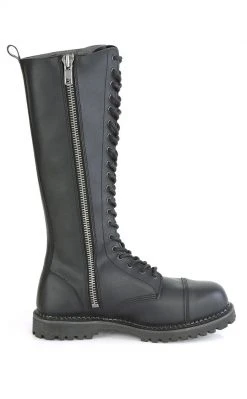 Demonia RIOT-20 Black Vegan Leather Knee High Combat Boots Shoes