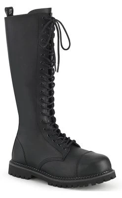 Demonia RIOT-20 Black Vegan Leather Knee High Combat Boots Shoes