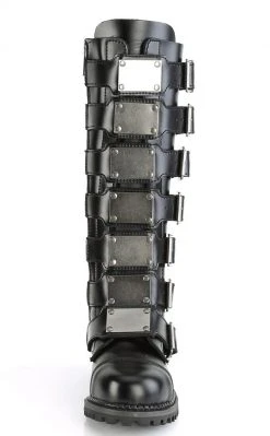 Demonia Shoes RIOT-21MP Black Leather Knee High Combat Boots